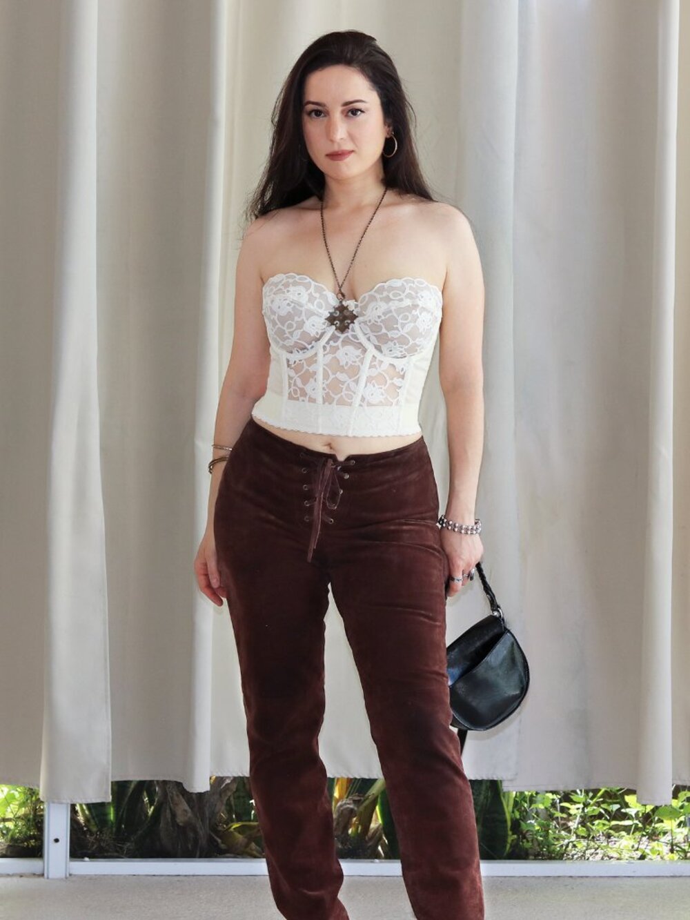 Vintage Newport News Jeanology Brown 100% Leather Pants Sz 4 Lace Up Low Rise